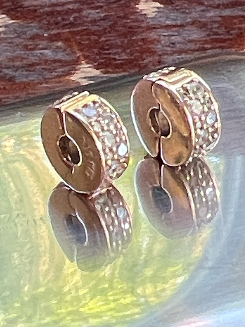 Authentic Pandora Rose Gold Clips (2) CZ Stones Full Hallmarks